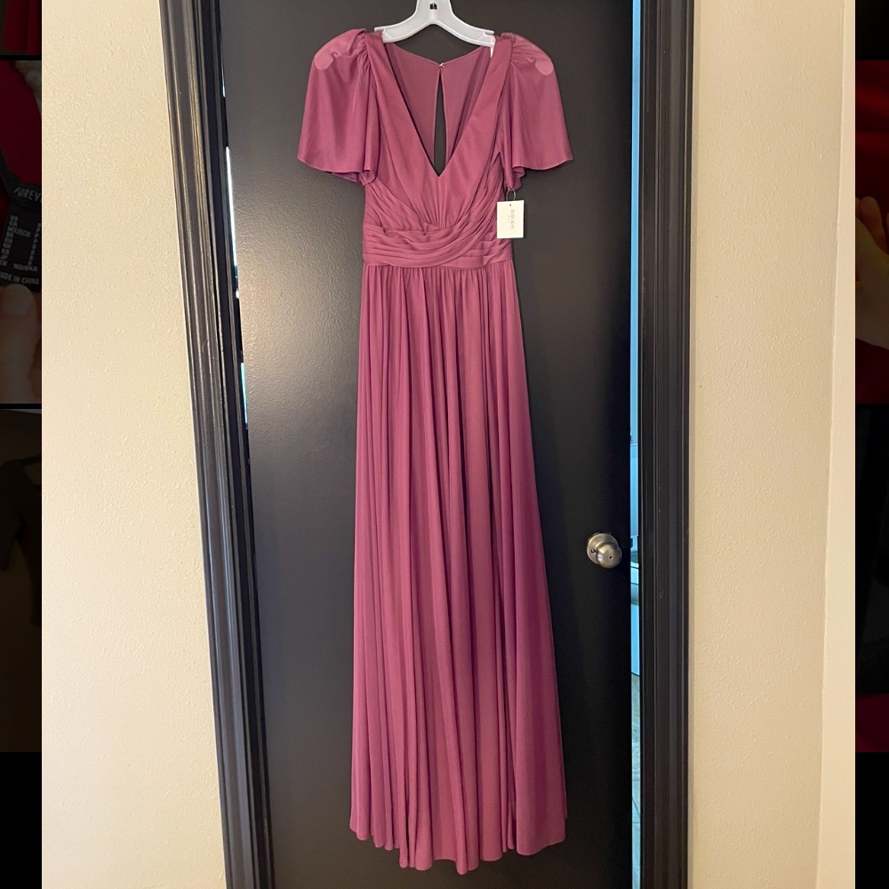 Flutter Sleeve Crisscross Mesh Bridesmaids Dress - Chianti, Size 2